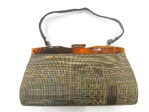 リサイクル　大島紬草花に抽象模様織出し和装バッグ